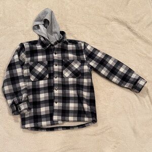 Kids Thick soft fleece Black and Gray Plaid Hoodie Shirt